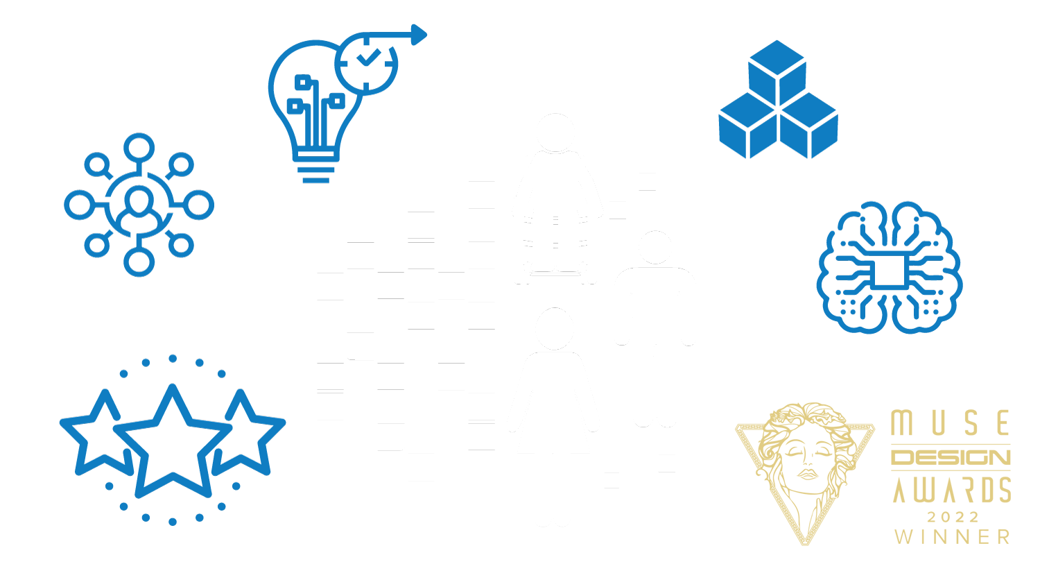 Muse Design awards 2022 Winner Logo surrounded by digital workforce logos